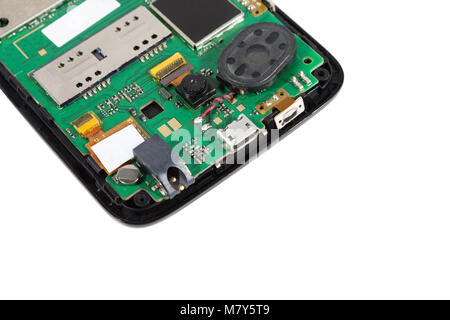 Disassembled cell phone. Isolated on white background. Stock Photo