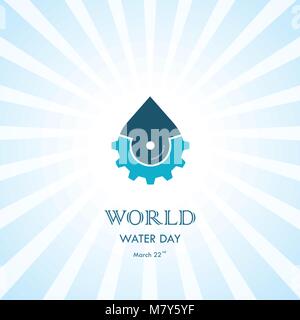 Water drop with cog icon vector logo design template.World Water Day icon.World Water Day idea campaign for greeting card and poster.Vector illustrati Stock Vector