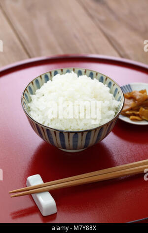 gohan, japanese cooked white rice with pickled radish Stock Photo