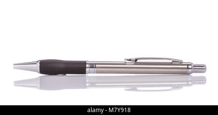 New silver ballpoint pen. Studio shot isolated on white background Stock Photo