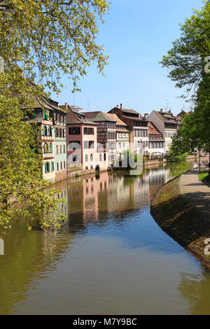 Beautiful old houses on canal in downtown Strasbourg, Alsace, France Stock Photo