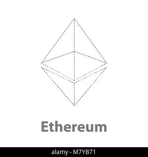 Ethereum thin symbol chrystal illustration isolated on a white background with text.Virtual money icon.Cryptocurrency in flat style.Symbol of smart te Stock Vector
