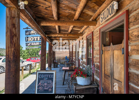 Porch at historic Nevada City Hotel in 19th century gold mining camp of Nevada City, Montana, USA Stock Photo