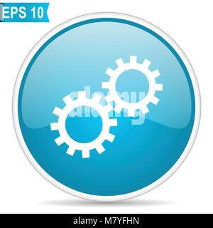 Gear blue round glossy web vector icon in eps 10 Stock Vector