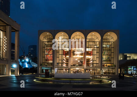 Lincoln Center, New York City: Metropolitan Opera House at night Stock Photo