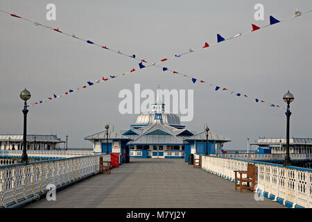Pavillion and flags on Llandudno pier, North Wales coast Stock Photo