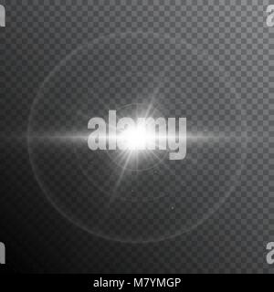 Glow light lens flare special effect. Shiny starburst with sparkles. Transparent sun flash with spotlight and rays Stock Vector