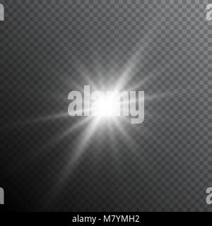 Glow light lens flare special effect. Shiny starburst with sparkles. Transparent sun flash with spotlight and rays Stock Vector