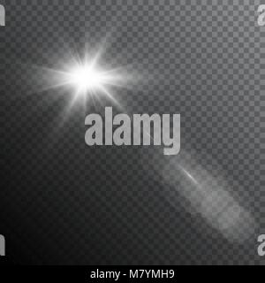 Glow light lens flare special effect. Shiny starburst with sparkles. Transparent sun flash with spotlight and rays Stock Vector
