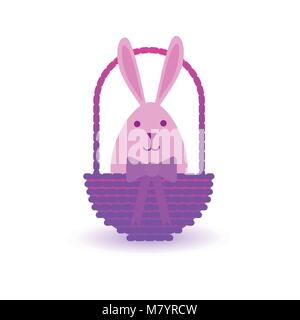 Easter Basket With Cute Rabbit Icon Isolated Stock Vector