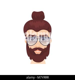 Bearded Man Face Wearing Sun Glasses And Stylish Hairstyle Guy Hipster Isolated Icon Stock Vector