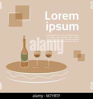 Empty Table With Wine Bottle And Glasses Over Copy Space Background Retro Style Stock Vector
