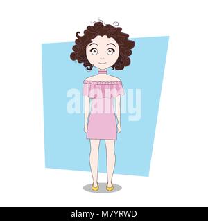 Cartoon Hipster Girl In Stylish Dress Doodle Stock Vector