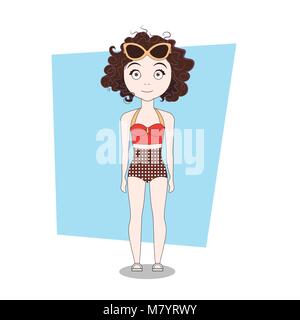 Cute Cartoon Curly Girl In Hipster Clothes Stock Vector