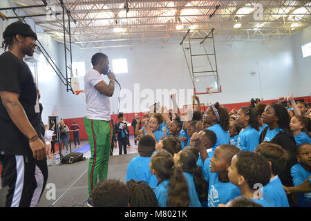 HOLLYWOOD, FL - MARCH 12: Jason Derulo (R) joined choreographer Jeremy Strong Teaching Youth Choreography to Jason Derulo New Single “Colors” at Marti Huizenga Club  Boys & Girls Club of Broward County on March 12, 2018 in Hollywood, Florida. Footage from the lesson will be used in the official “Colors” lyric video. Following the group performance, Derulo host a Q&A with the club’s youth answer questions about his upbringing, career, and more.  Credit: MPI10 / MediaPunch Stock Photo