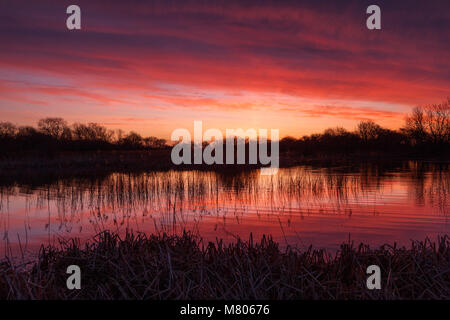 Barton-upon-Humber, North Lincolnshire. 14th Mar, 2018. UK Weather: A beautiful sunrise over a Lincolnshire Wildlife Trust Nature Reserve at Barton-upon-Humber, North Lincolnshire, UK. 14th March 2018. Credit: LEE BEEL/Alamy Live News  Stock Photo