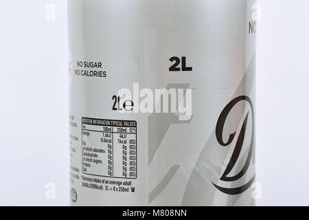 The Classic Coca Cola bottle goes on a diet and is reduced in size to 1.5 Litres as part of the UK sugar tax reforms.  The Diet bottle which is now 2 litres, pictured, has changed size from 1.75 Litres and is priced the same as the smaller 1.5 litre litre Classic Coke bottle.  14th March 2018.  Picture Credit: Graham Hunt/Ģ����ý Live News Stock Photo