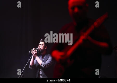 Naples, Italy. 13th Mar, 2018. Alberto Bravin seen during the live performance.PFM - Premiata Forneria Marconi performs live at ''˜Teatro Augusteo' in Naples during their last tour called ''˜Emotional Tattoosâ Credit: Emanuele Sessa/SOPA Images/ZUMA Wire/Alamy Live News Stock Photo