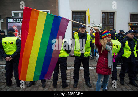 Anti abortion movement activists and LGTB activist in Gdansk, Poland March 8th 2018 © Wojciech Strozyk / Alamy Stock Photo