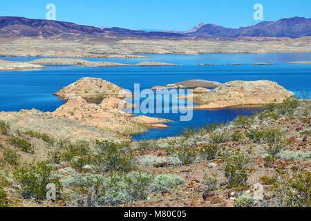 Tranquil waters of Lake Mead in the desert just outside Las Vegas, Nevada. Stock Photo
