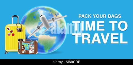 travel around the world with airplane and bag Stock Vector