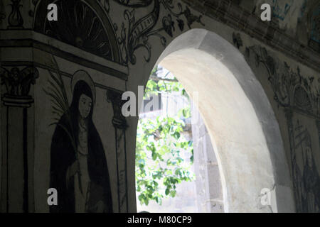 Frescos on the wall; Virgin, Pope, at the Santo Domingo ex-convent, Oaxtepec, Mexico Stock Photo