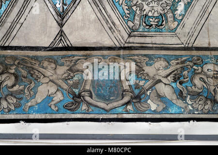 Detail of a painted wall showing two angels. Santo Domingo ex-convent, Oaxtepec, Mexico Stock Photo