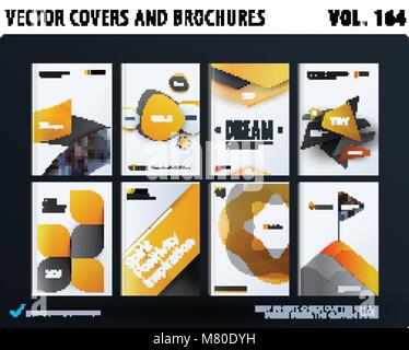 Creative design of brochure set, abstract annual report, horizontal cover layout, flyer in A4 with vector yellow colourful geometric shapes for ecolog Stock Vector