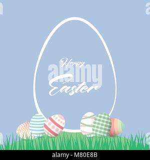 Happy Easter background template with colorful Easter eggs with Big line egg and text. Vector illustration. Stock Vector