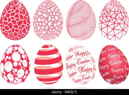 3D Easter eggs with abstract geometric pattern, set of vector graphic design elements Stock Vector
