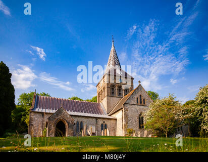 Anglican parish church of All Saints in East Meon, village and civil parish in Hampshire, South East England, UK Stock Photo