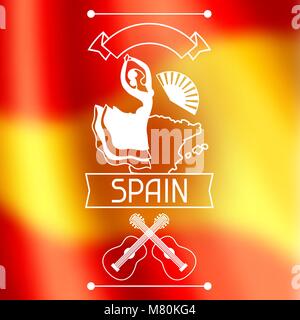 Traditional spanish flamenco. Spain background design on blurred flag Stock Vector