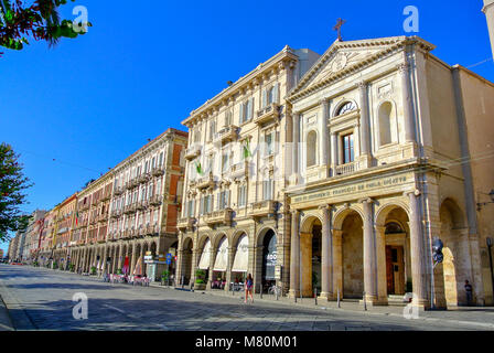 Cagliari, Sardinia, Italy, A cityscape of via roma in Cagliari that is the southern part of Sardinia island. Stock Photo