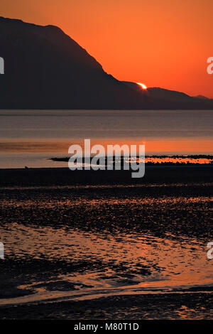 Sunset at low tide over the North Wales coast at Llandudndo West Shore Stock Photo