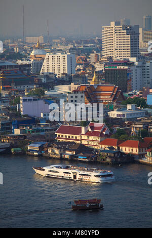 Thailand; Bangkok; skyline, Chao Phraya River, boat, Stock Photo
