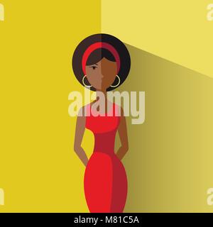 Vector illustration. An elegant young afro girl in a red dress. Stock Vector