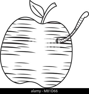 sketch of apple fruit with a worm icon over white background, vector illustration Stock Vector