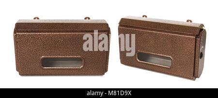 New brown metal mailbox isolated on white background Stock Photo