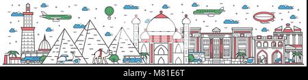 Travel in Egypt country line flat design banner Stock Vector