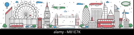 Travel in London city line flat design banner Stock Vector