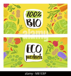 Eco products horizontal flyers set Stock Vector