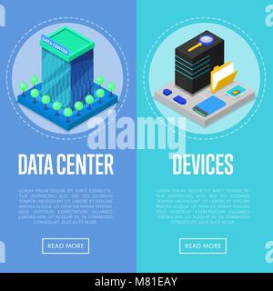 Data center and computer devices posters Stock Vector