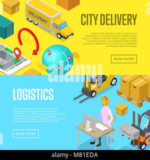 City delivery and warehouse logistics posters Stock Vector