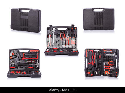 Set of new square black tool box. Studio shot isolated on white background Stock Photo