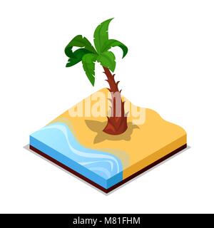 Green palm tree on beach isometric 3D icon Stock Vector