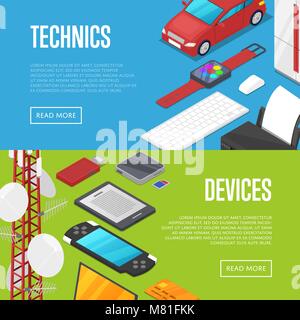 Modern technics and computer devices set Stock Vector