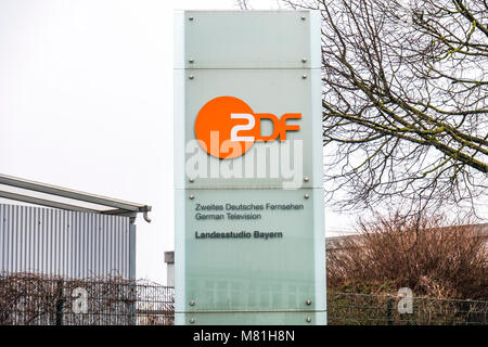 MUNICH / GERMANY - FEBRUARY 16 2018: ZDF is broadcasting from Unterfoehrung by Munich Stock Photo