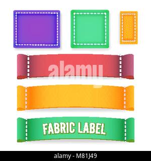 Stitched textile label. Clothes labels, color fabric tags and clothing  badge tag realistic vector set Stock Vector Image & Art - Alamy