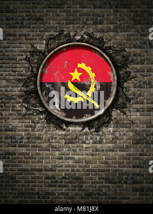3d rendering of an Angola flag over a rusty metallic plate. Isolated on ...
