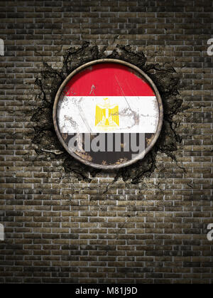 3d rendering of an Egypt flag over a rusty metallic plate embedded on ...